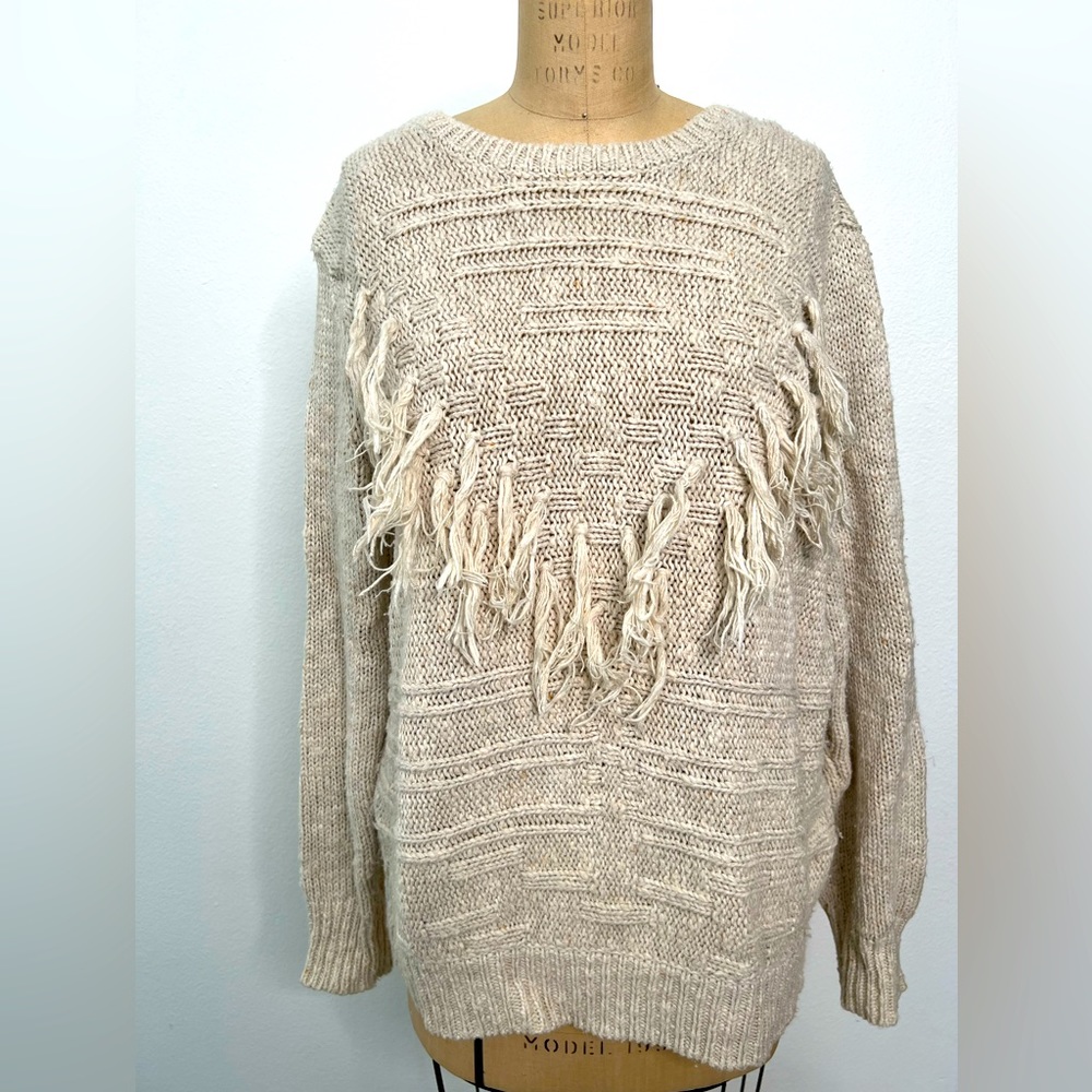 Staring at Stars Oatmeal Fringe Cotton Knit Sweater Urban Outfitters Size Large